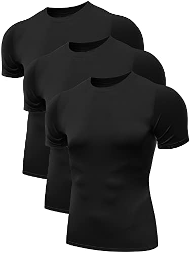 NELEUS Men's 3 Pack Workout Athletic Compression Shirts, Black