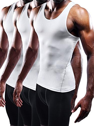 NELEUS Men's Athletic 3 Pack Compression Tank Top Dry Fit Undershirts, White