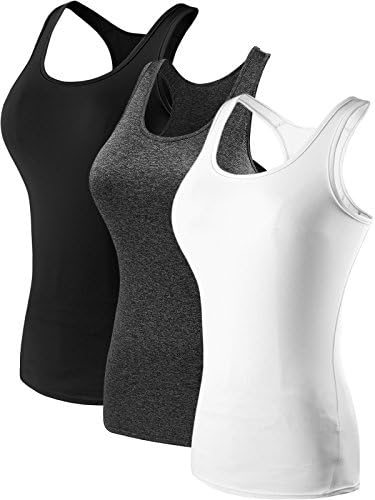 Neleus Womens 3 Pack Compression Athletic Long Tank Top, Black, Grey, White